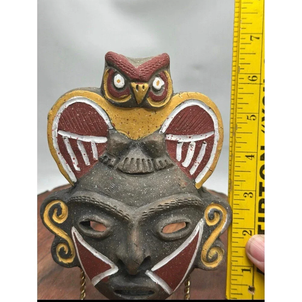 Stoneware Black Clay Aztec Folk Art Tribal Mayan Face Mask
